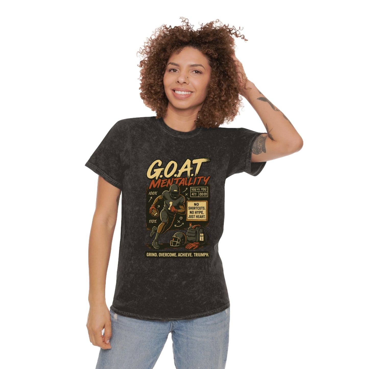 Unisex Mineral Wash T-Shirt with 'G.O.A.T Mentality' Design, Casual Tee, Motivational Apparel, Gift for Athletes, Unique Graphic Tee