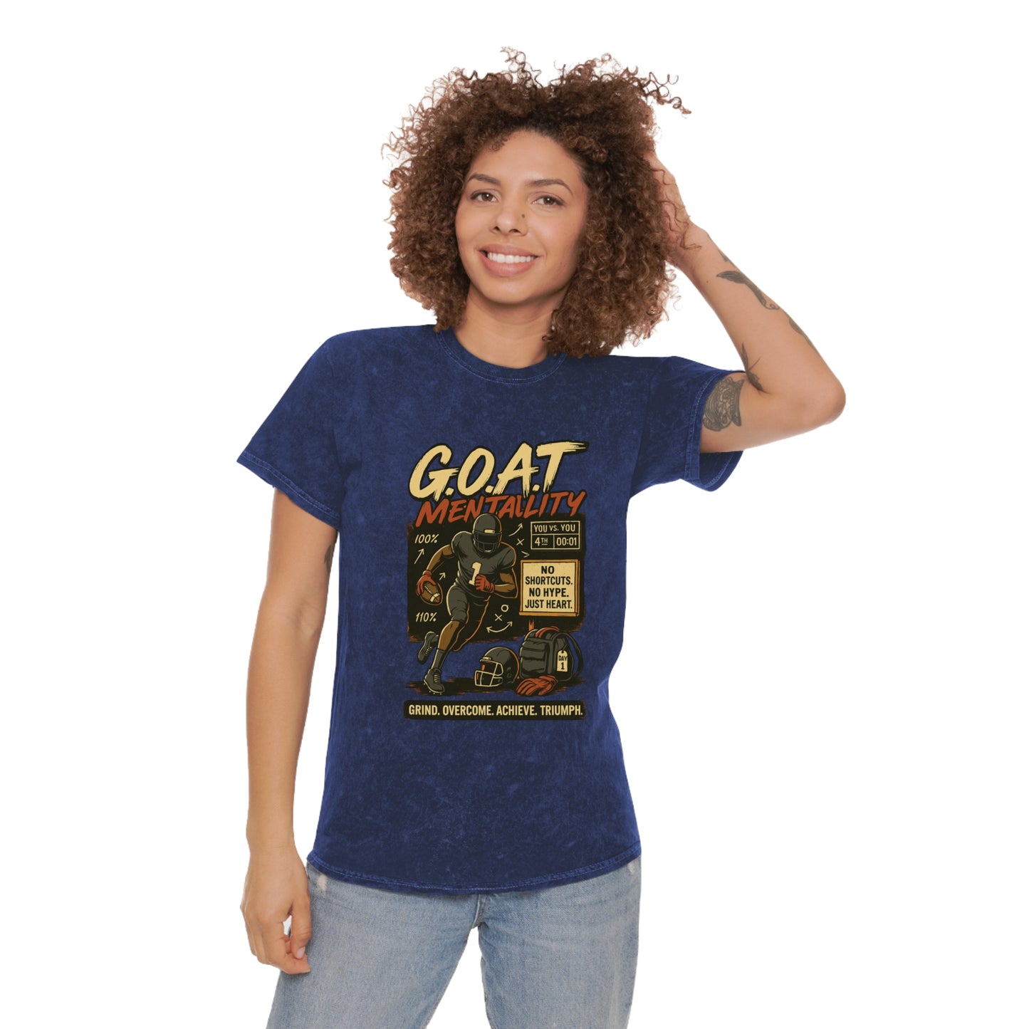 Unisex Mineral Wash T-Shirt with 'G.O.A.T Mentality' Design, Casual Tee, Motivational Apparel, Gift for Athletes, Unique Graphic Tee