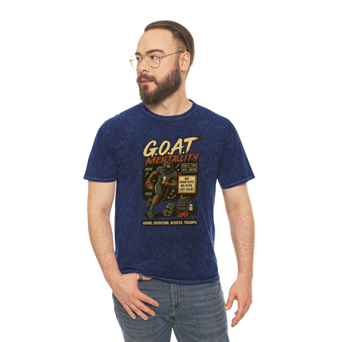 Unisex Mineral Wash T-Shirt with 'G.O.A.T Mentality' Design, Casual Tee, Motivational Apparel, Gift for Athletes, Unique Graphic Tee