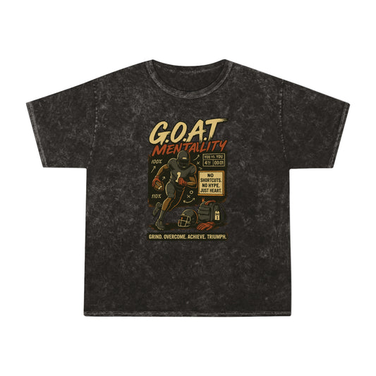 Unisex Mineral Wash T-Shirt with 'G.O.A.T Mentality' Design, Casual Tee, Motivational Apparel, Gift for Athletes, Unique Graphic Tee