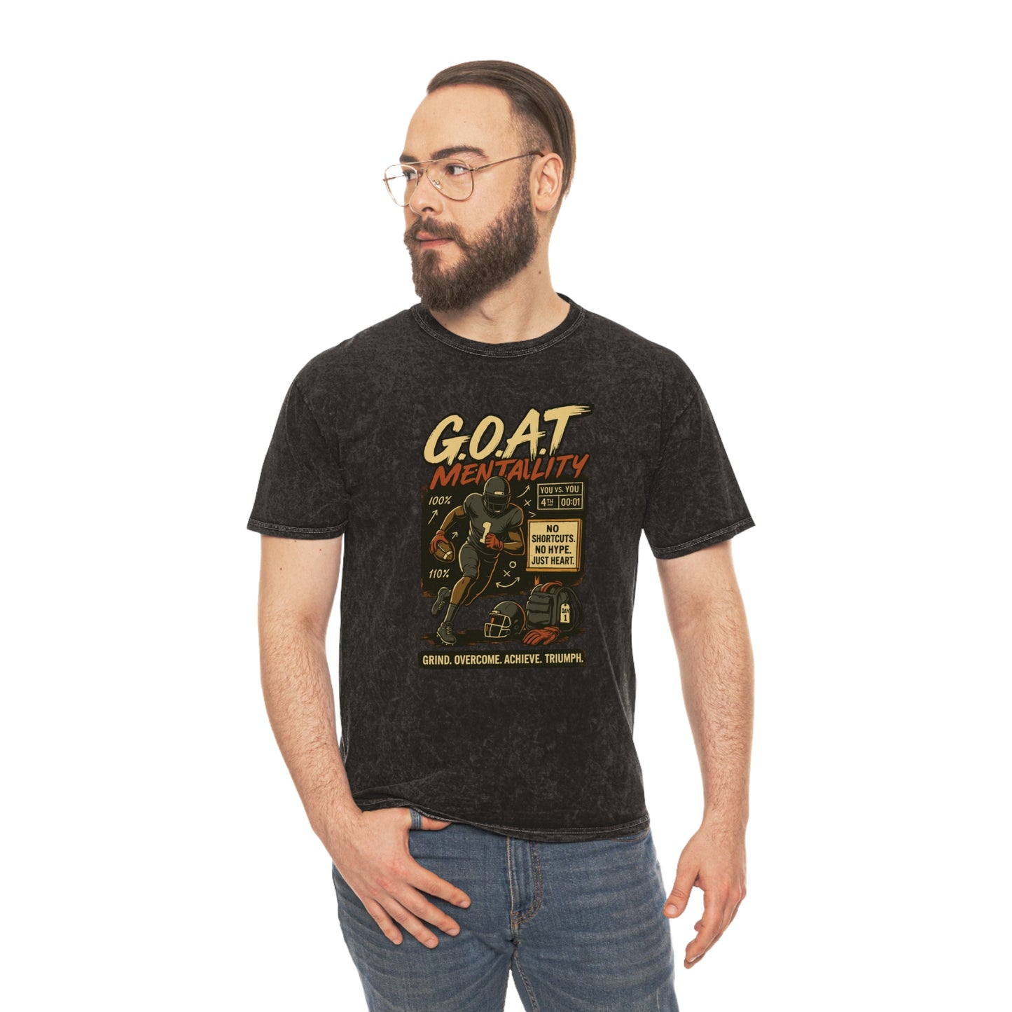 Unisex Mineral Wash T-Shirt with 'G.O.A.T Mentality' Design, Casual Tee, Motivational Apparel, Gift for Athletes, Unique Graphic Tee