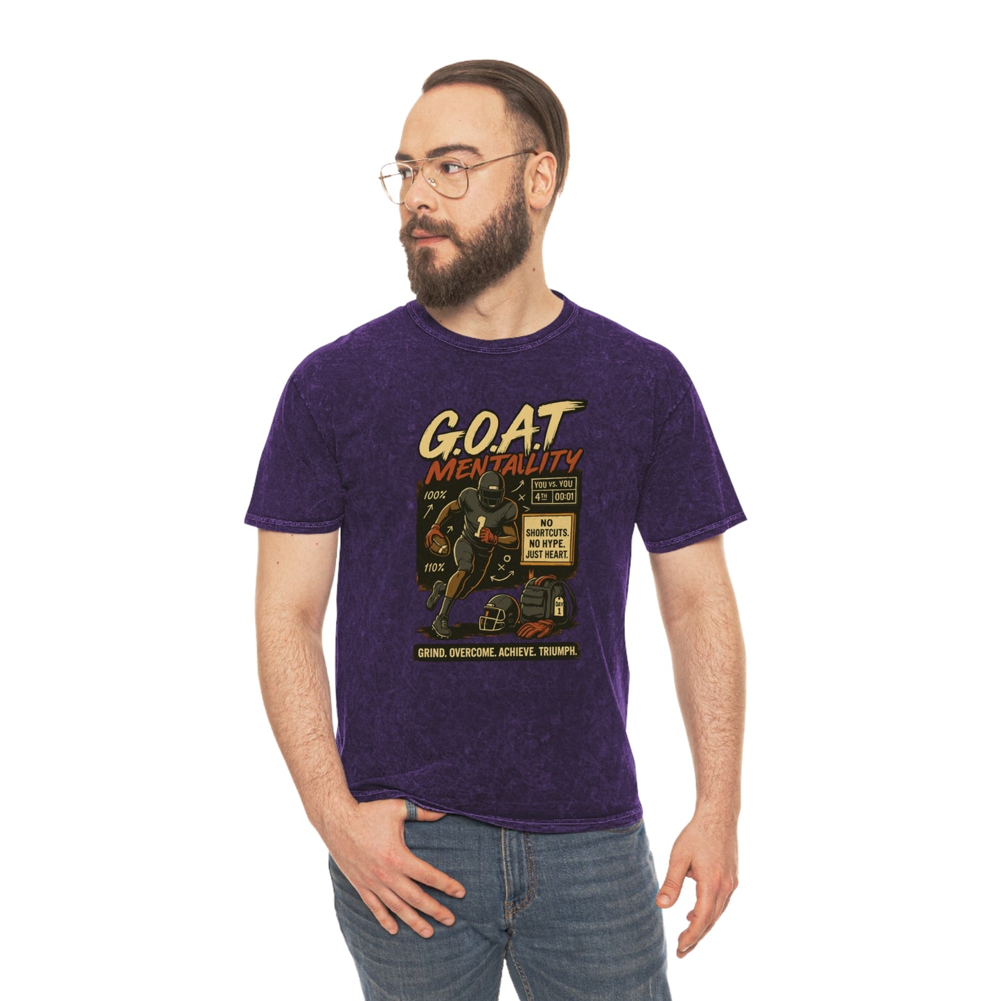 Unisex Mineral Wash T-Shirt with 'G.O.A.T Mentality' Design, Casual Tee, Motivational Apparel, Gift for Athletes, Unique Graphic Tee