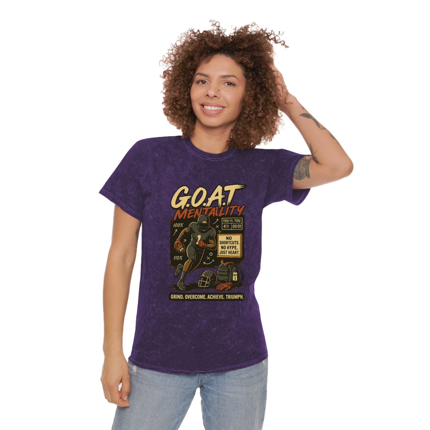Unisex Mineral Wash T-Shirt with 'G.O.A.T Mentality' Design, Casual Tee, Motivational Apparel, Gift for Athletes, Unique Graphic Tee
